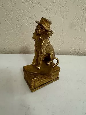 Vtg Antique Bronze Mr. Punch's Dog Toby Sitting On Books Figurine / Paperweight • $375