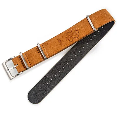 Suede Leather Watch Band Zulu Style One-Piece Military Strap Vintage Tone BRN • $16.99