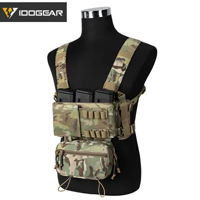 IDOGEAR Tactical Chest Rig MK3 Tactical Vest Full Set W/ 5.56 Mag Pouch Modular • £61.08