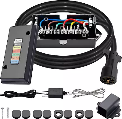 Cheemuii 7 Way Trailer Cord And 7 Gang Junction Box Kit With 12V Breakaway Switc • $43.43