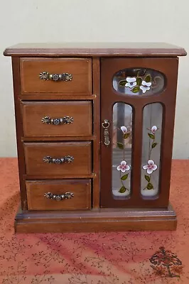 Vintage Wooden Jewellery Box Wardrobe Style Stained Glass Large • £17.49