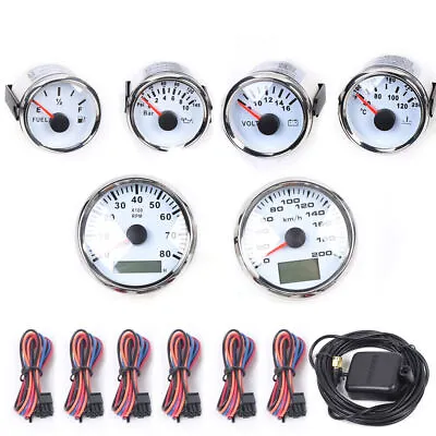 MOTOR METER RACING Classic 6 Gauge Set Speedometer Stainless Steel Plate White • $128.25