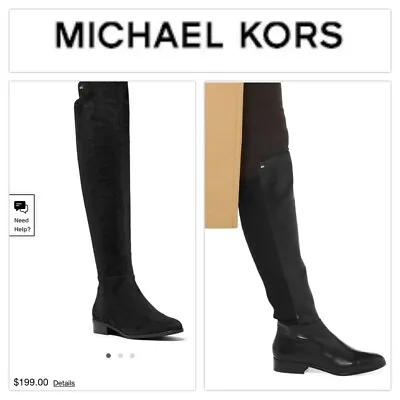 MICHAEL KORS Size 5.5 Leather Knee High Bromley Women Stretch Flat Boots Black  • $84.99