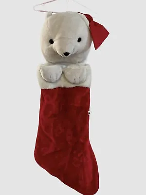 Teddy Bear Christmas Stocking White 48” Large Plush Stuffed Hanging Art’s Vtg • $29.99