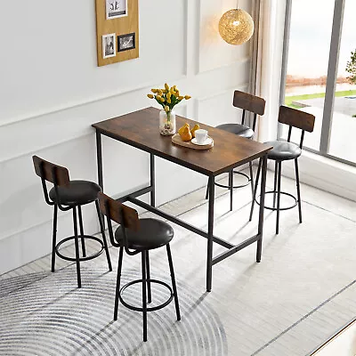 5 Piece Bar Table Set Counter Height Kitchen Pub Table W/ 4 Bar Stools Brown US • $204.99