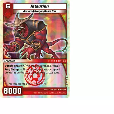 Kaijudo X1 TATSURION Super Rare S2/S2 1TVR Battle Decks 1st Edition 2012 TCG NM • $1.05