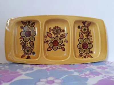 Vintage Palissy Sierra Triple Ceramic Serving Dish Plate  Kitsch Floral Decor.  • £8