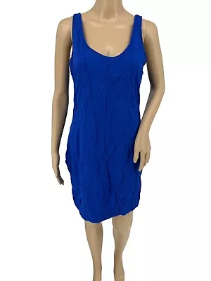 Material Girl Sheath Mini Sleeveless Dress M Stretchy Scoop Neck Blue Crinkle • $17