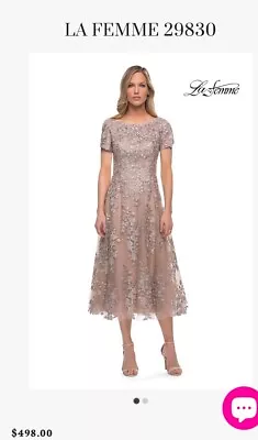 NEW La Femme Champagne Floral Tulle Tea Length Dress Cocktail #29830 Size 2 • $65