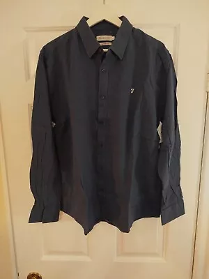 Designer Mens Navy Farah Casual  Shirt Linen Blend  RRP £65 • £8.99