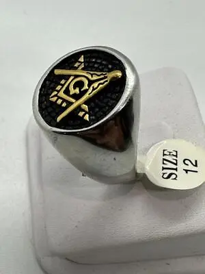 Gold Accented Strong Masonic Men's Stainless Steel Ring B8 • $21.75