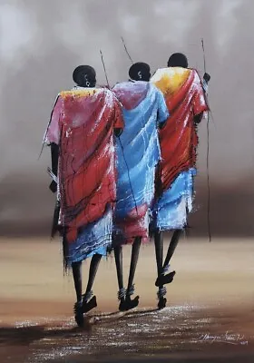 Original Oil Painting- MASAI WARRIORS -Unframed-By MBONGENI ISAAC NDEBELE-Artist • £199