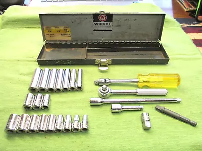 Vtg. 24pc Wright Tool 1/4  Dr. Socket/Ratchet Set In Original Metal Case • $69.95