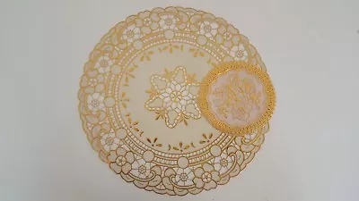 £2.95 • Buy GOLD LACE Effect EMBOSSED PVC Round CIRCULAR Placemat Coaster Set TABLE CUP MAT