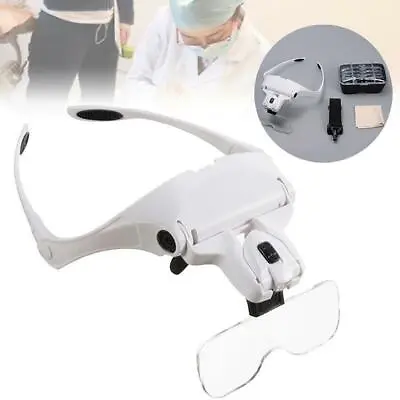 Headset Magnifying Glass 2 LED Light Head Headband Magnifier 5 Lens With Box UK • £10.99