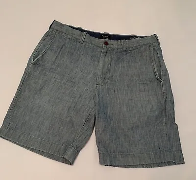 J Crew Stanton Shorts Mens Size 32 Blue Chambray Chino Cotton (Sho1192Q) • $12.99