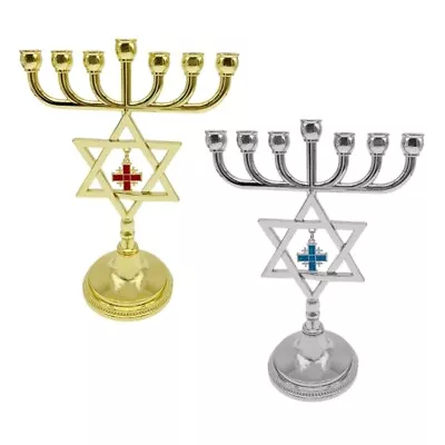 7 Branch Metal Menorah With Pendant Vintage Star Hanukkah Holder • £14.63