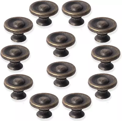 Perphin Bronze Vintage Dresser Knobs 12 Pack Antique Round Cabinet Knobs For ... • $20.23