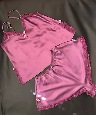 La Senza Wine Luxury 100% Silk & Lace Set Size Small • £24.50