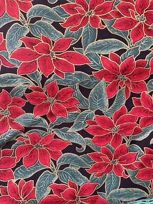 VTG  Moda Christmas Poinsettia Fabric Quilt Cotton 1/2 Yd X 44” • $3.75