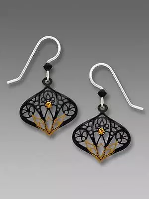 Adajio Earrings Black Moroccan Style Filigree Drop Topaz Crystal Handmade In USA • $22.95