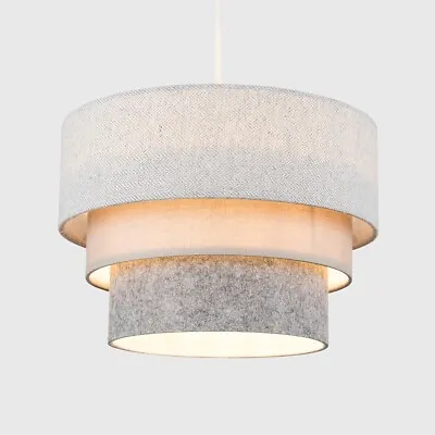 Fabric Ceiling Pendant Light Shade Lampshade Tiered Bedroom Living Room Lamp LED • £12.79