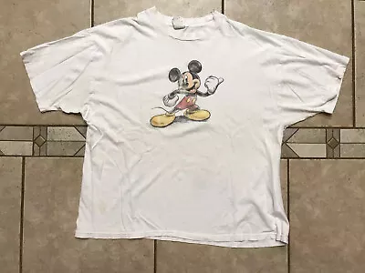 Vintage Disney Store Mickey Mouse Shirt Distressed White XL • $19.50