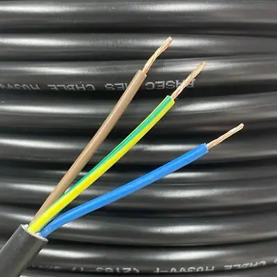 3 Core 0.5mm 3 Amp PVC Flexible Cable Flex Electrical Wire BLACK 2183Y 1m - 100m • £11.99