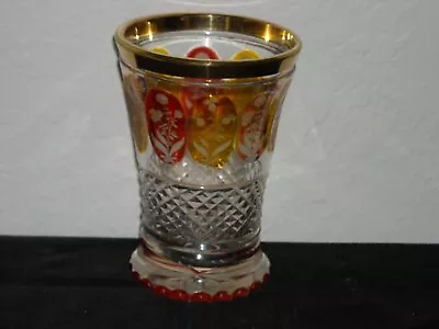 Vintage Moser Type Footed Tumbler With Cranberry And Amber Panels • $35