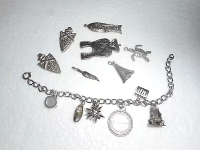 Vintage Sterling Silver Charm Bracelet With 13 Charms 1953 Queen Elizabeth • $39.99