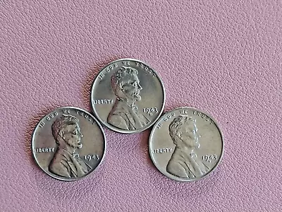 1943 P D S Lincoln Steel Wheat Cent Penny Set Of 3 Coins Lot # 10 - 50 - 250 • $3.99