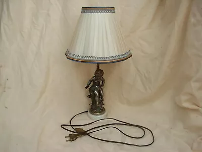 ANTIQUE FRENCH SPELTER MARBLE TABLE LAMPCHERUBSIGNEDEARLY 20th CENTURY. • $240