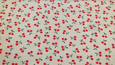 Vintage Cotton Calico Tiny Red Cherry Yellow Plaid Check Doll Quilt Toss Fabric • $7.99