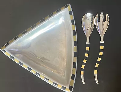 Triangular Serving Bowl Inlaid Mosaic 2 Serving Spoons • $42