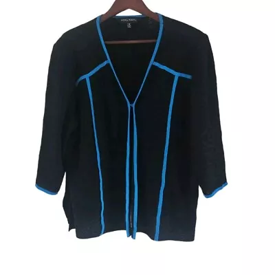 Ming Wang Black Blue Trim Caridgan Jacket 3/4 Sleeves Mesh Size 1X Womens • $62