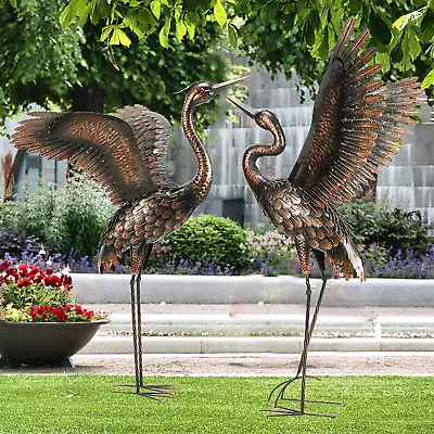 Metal Heron Crane Yard Art Sculpture: Outdoor Garden Statue For Lawn Patio Bac • £233.59