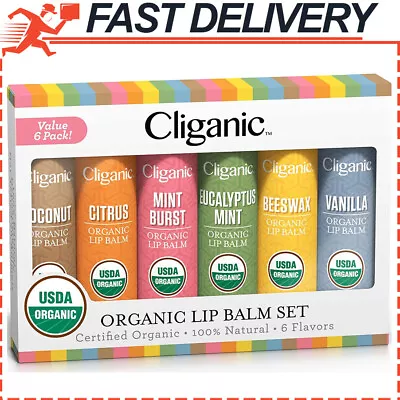 Cliganic USDA Organic Lip Balm Gift Set 6 Flavors 100% Natural Moisturizer • $13.75