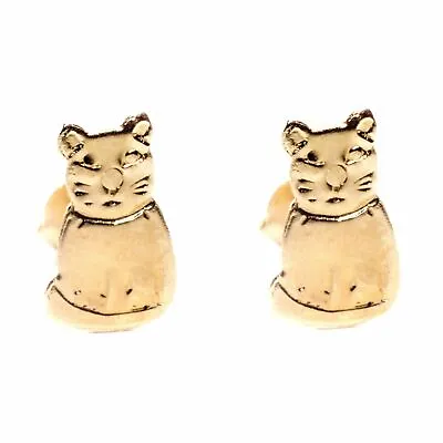 9ct Gold Stud Earrings Cat Design Post And Backs Also 9ct Yellow Gold • £19.95