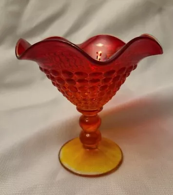 Vtg Fenton? Hobnail Orange Amberina Glass Ruffled Edge Compote Candy Dish 5.5  • $14.98