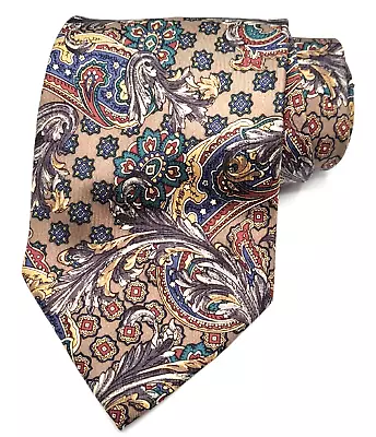 Amherst Brock 100% Silk Mens Tie Brown Paisley 3.75  Vintage Necktie Blue Red • $9.99