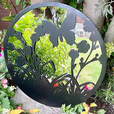 £39 • Buy Butterfly Garden Wall Mirror Silhouette Round Black Metal Outdoor Floral Decor