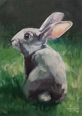 Original Oil Painting Rabbit 7x5 Inches Animal Painting Impressionism • $59.03