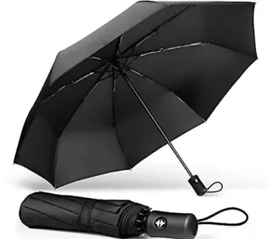Men & Women Stormproof Automatic Strong Folding Windproof 8 Ribs Black Umbrella • £7.29