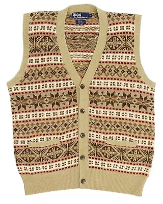 Polo Ralph Lauren Fair Isle Silk Cotton Linen V-Neck Sweater Cardigan Vest M • $124.99