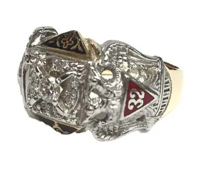 Gothic 10K White & Yellow Gold 1/3cttw Diamond Masonic Scottish Rite 32nd Ring • $999