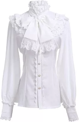 Nuoqi Victorian Blouse Womens Gothic Shirt Vintage Long Sleeve Lotus Ruffle Tops • $79.47