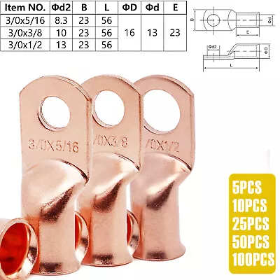 $173 • Buy Bare Copper Cable Wire Lugs Ring Terminals 8-4/0 AWG Battery Wire Welding Cable