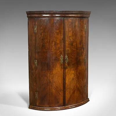 Antique Corner Cupboard English Oak Bow Front Hanging Cabinet Georgian • $2925.87
