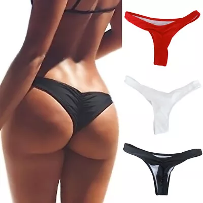 Women Sexy Briefs Bikini Bottom Brazilian Thong Swimsuit Pleated Swimwear Bottom • $8.46