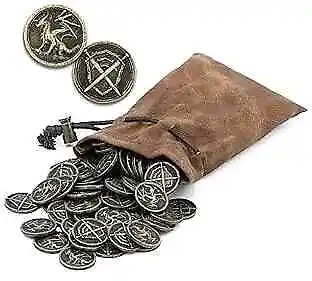  Metal Coins And Pouch For Tabletop RPG Board Games - 100 DND Coins Fantasy  • $51.38